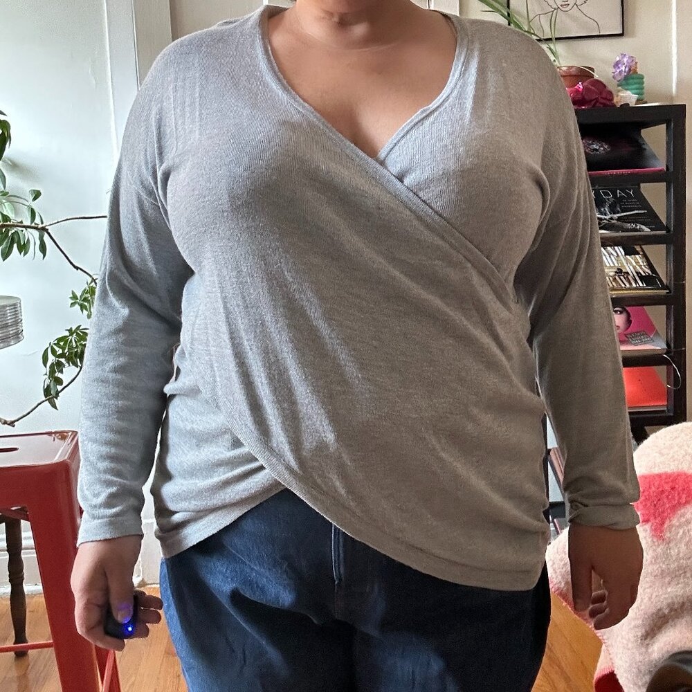 Eloquii Kelsey Cross Front Sweater Grey Heather - Size 18/20